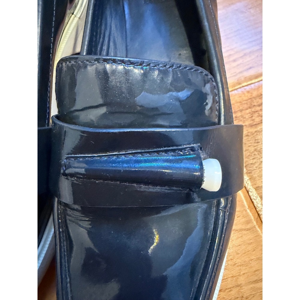 Tory Burch Women Navy Patent Leather Golf Tee Loafers Flat Shoes T-Logo Size 8M - Picture 2 of 8